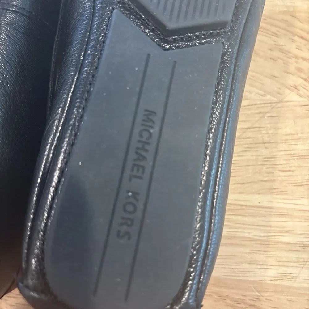 Michael Kors Ballet Flats Driving Shoes MK Silver Tone Logo Charm Black Size 6M